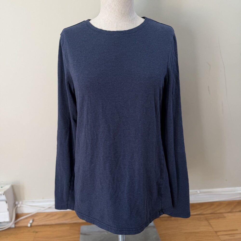 Pact Organic Luxe Essential Crewneck Long Sleeve Tee Blue L Cotton Solid Casual